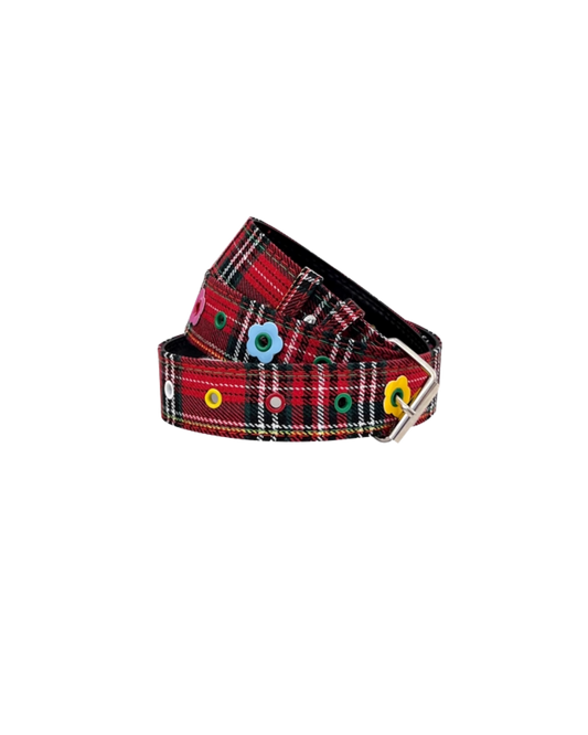 Ceinture à carreaux et à fleurs en denim