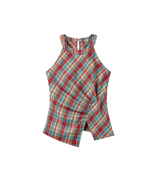 Asymmetrical Plaid Tank Top