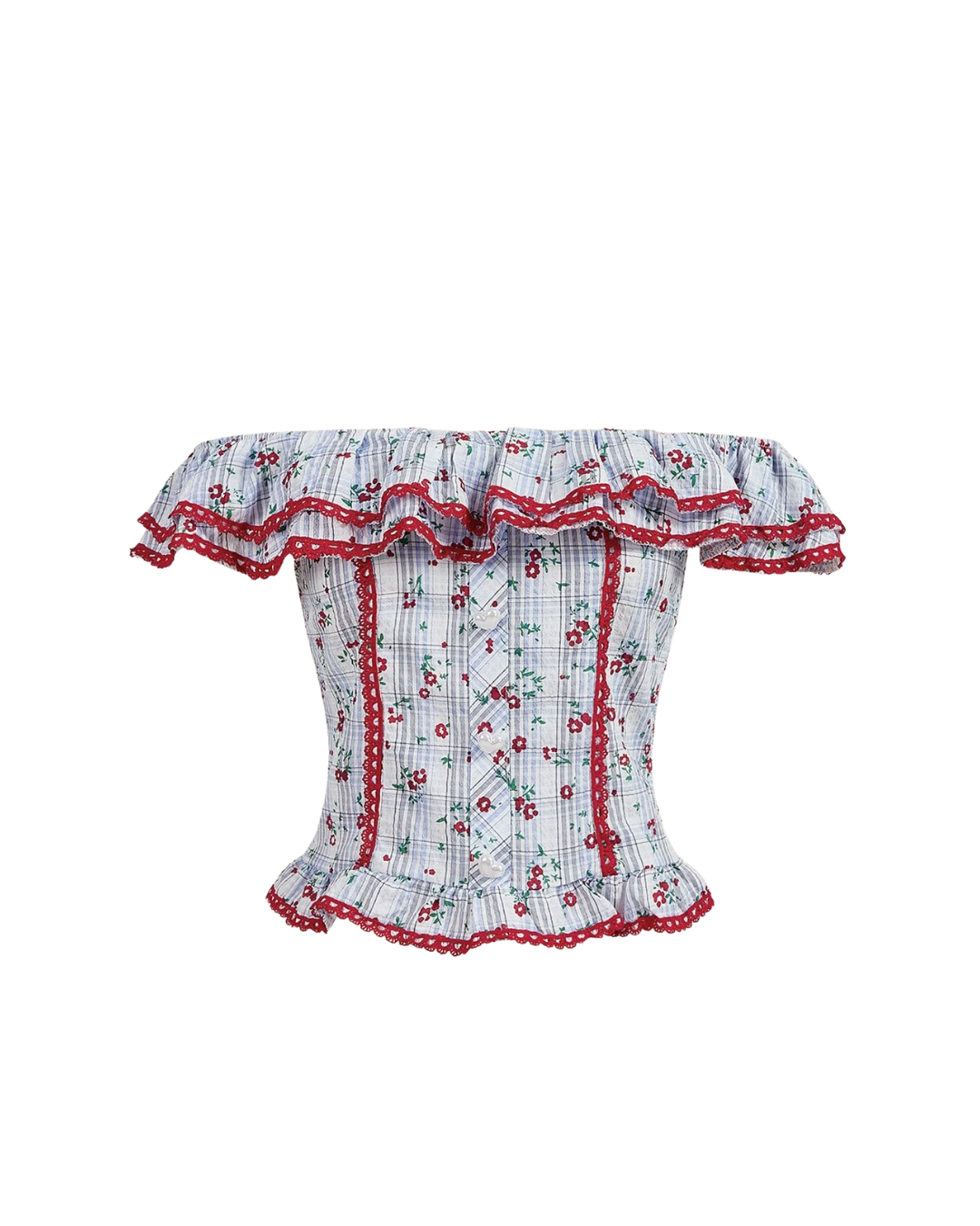 Haut corset fleuri à smocks – - Main Image