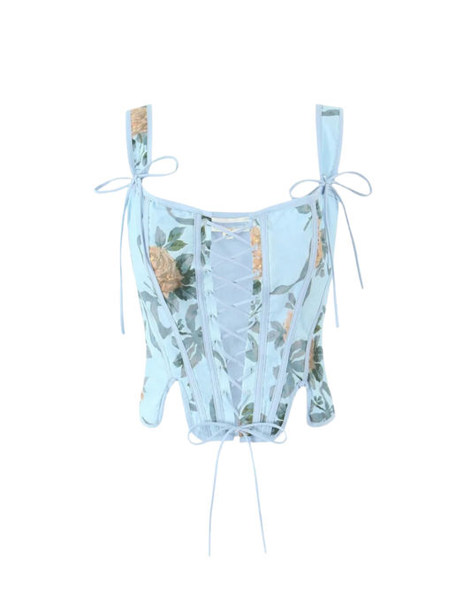 Haut corset à lacets fleuris