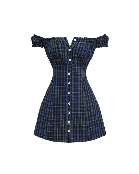 Mini-robe boutonnée à carreaux