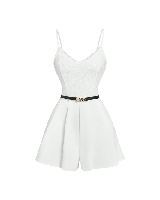 Lace Top Belted Romper