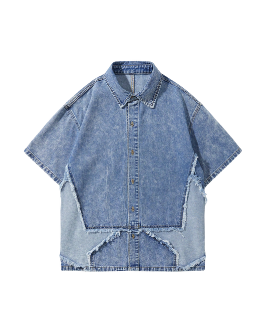 Chemise en jean patchwork