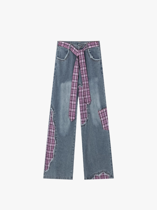 Plaid Patchwork Jeans