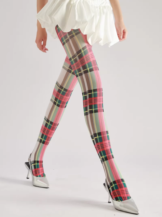 Collants à carreaux contrastés