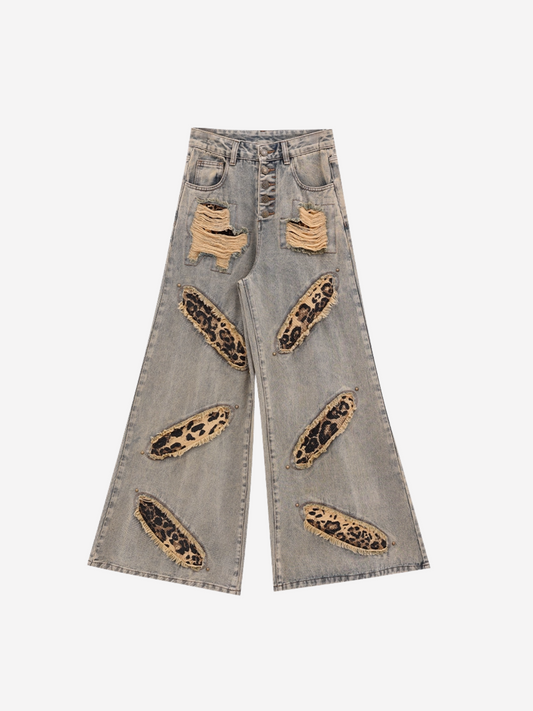 Wide-Leg Patchwork Jeans