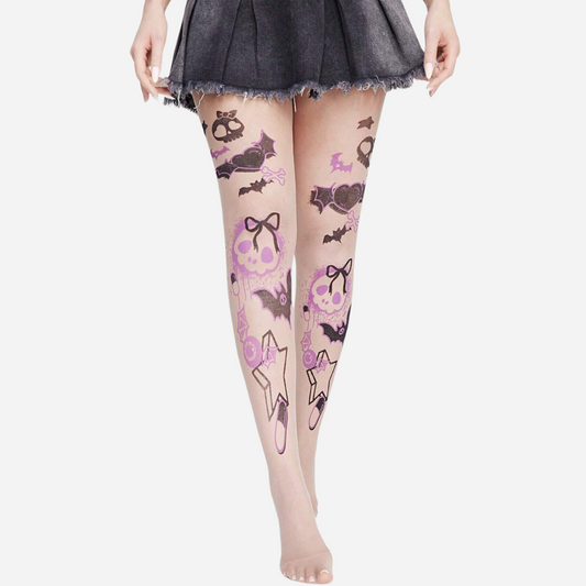 Collants transparents à imprimé tête de mort