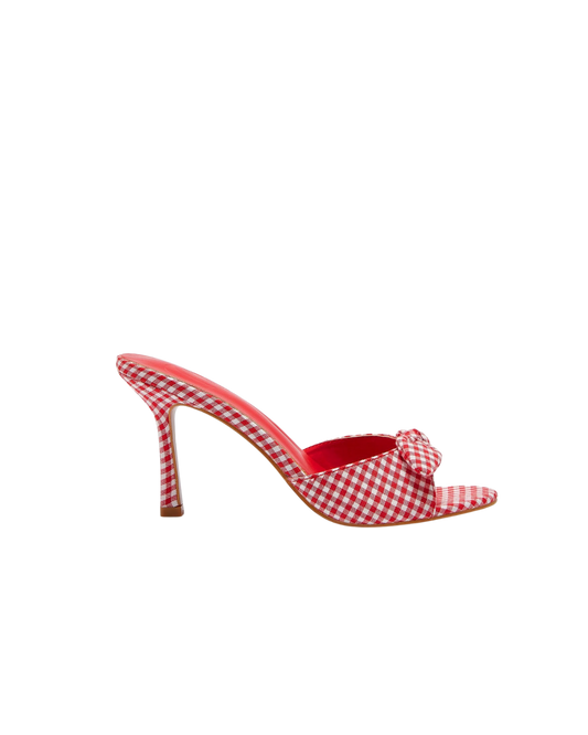 Gingham Bow Heeled Mules