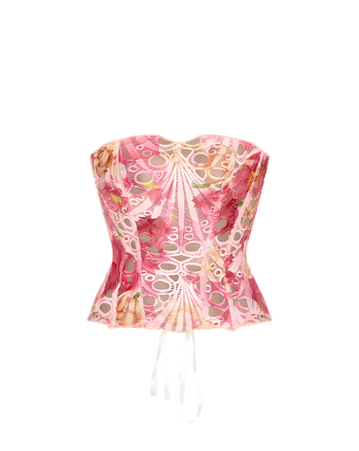 Corset fleuri rose transparent