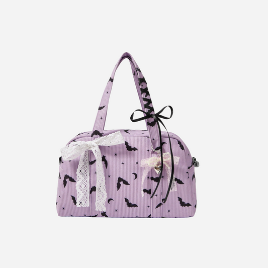 Sac à main en velours côtelé à imprimé chauve-souris