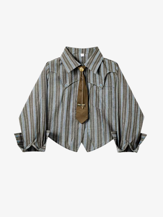 Chemise courte à rayures vintage avec cravate