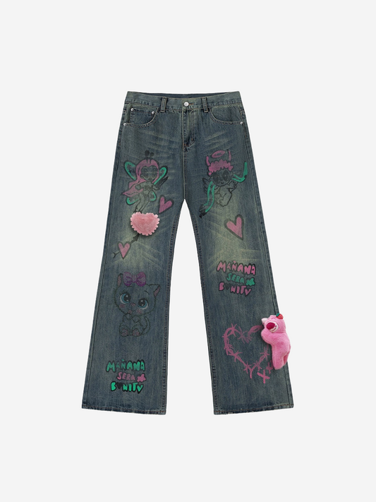 Jeans à patchs en peluche