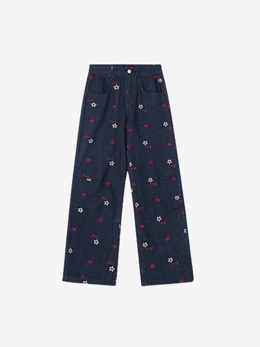 Flower Heart Wide-Leg Jeans