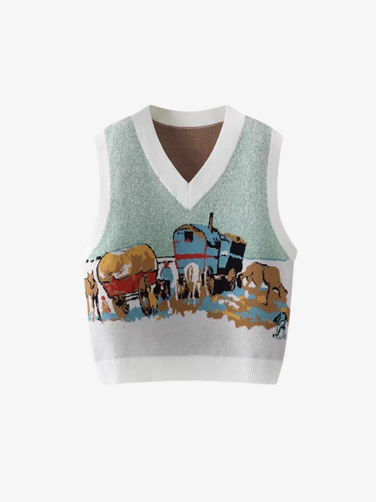 Gilet pull de ferme rétro