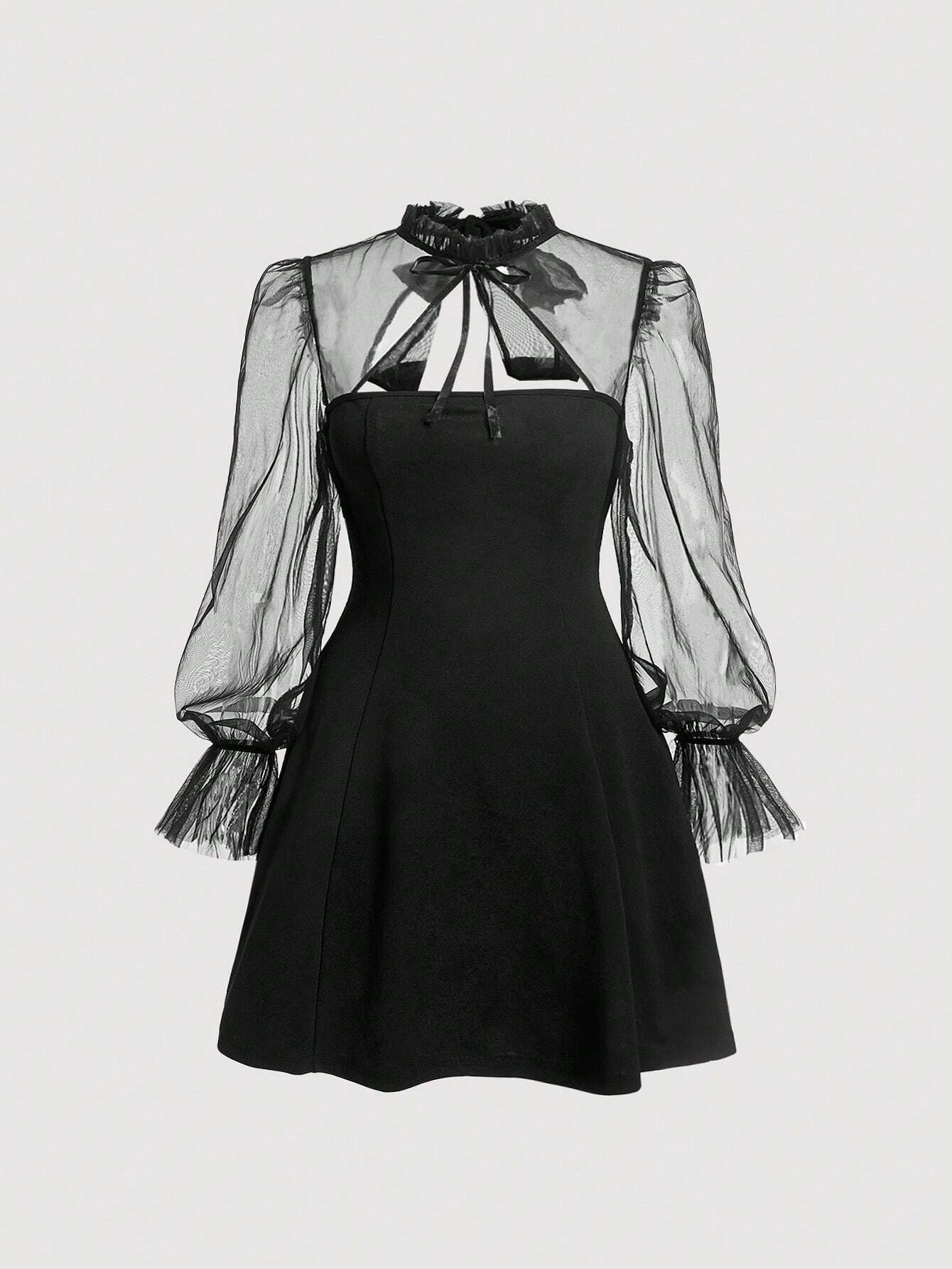 Mesh & Lace-Up Dress.