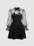 Mesh & Lace-Up Dress.
