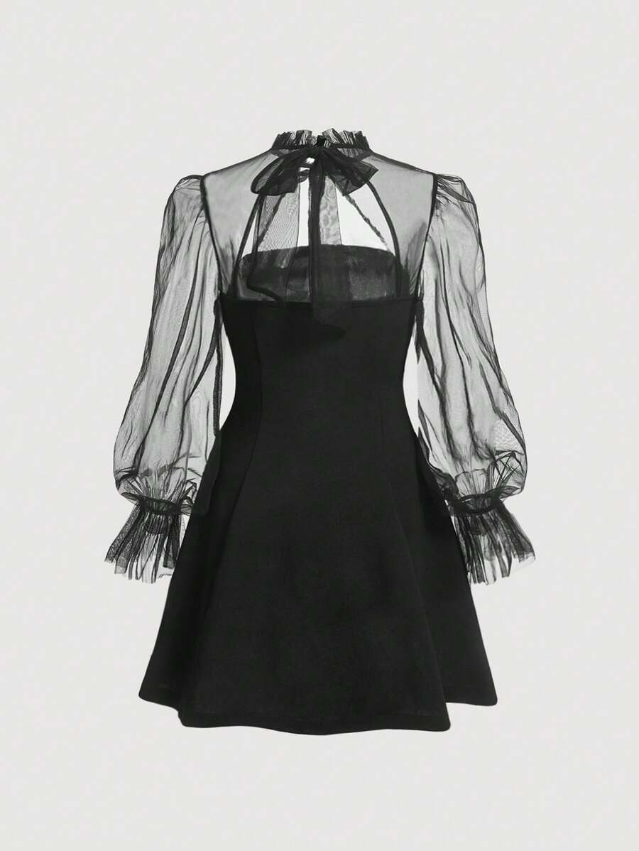 Mesh & Lace-Up Dress.