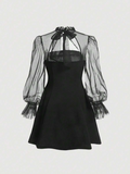 Mesh & Lace-Up Dress.
