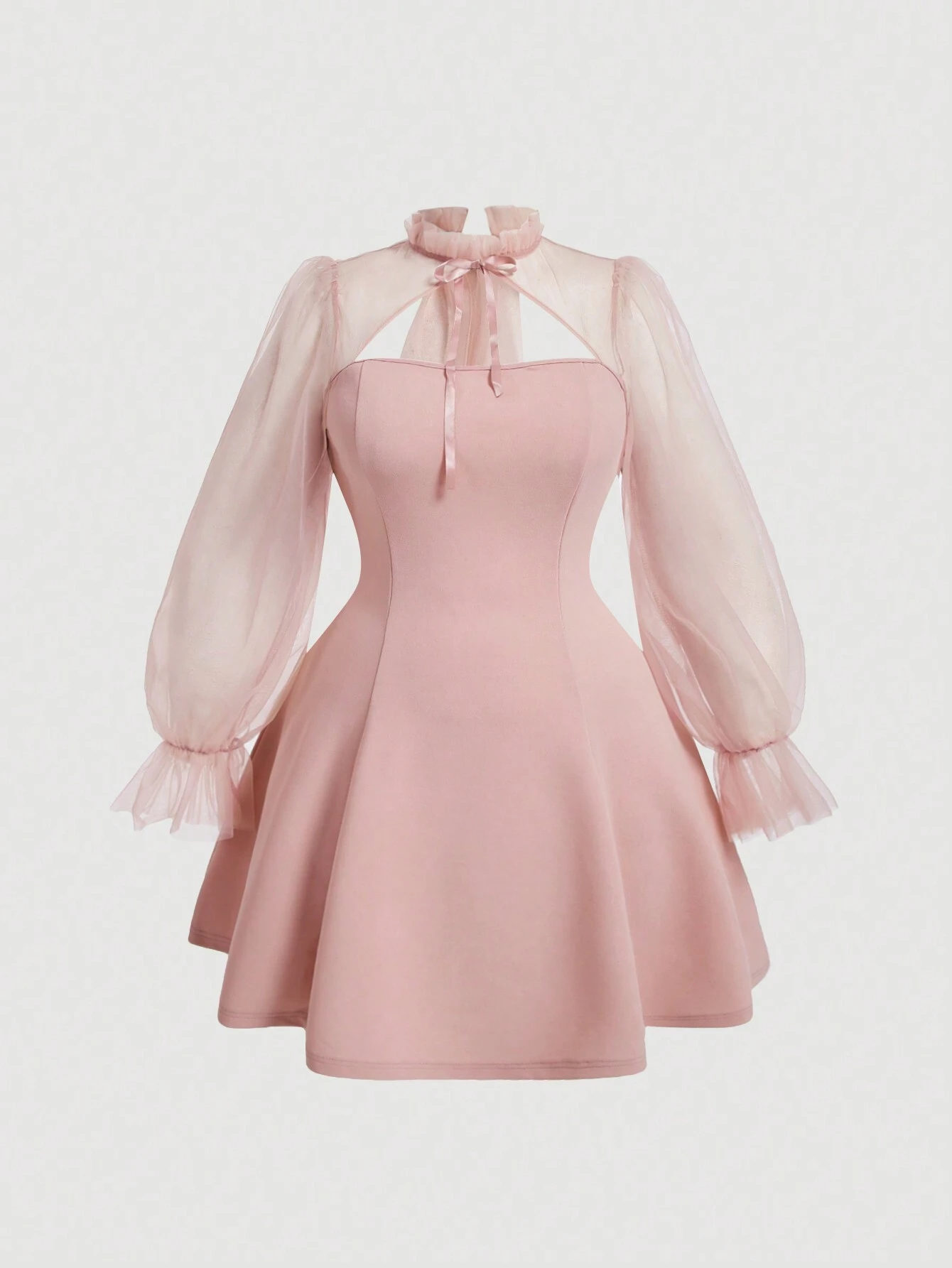 Mesh & Lace-Up Dress.