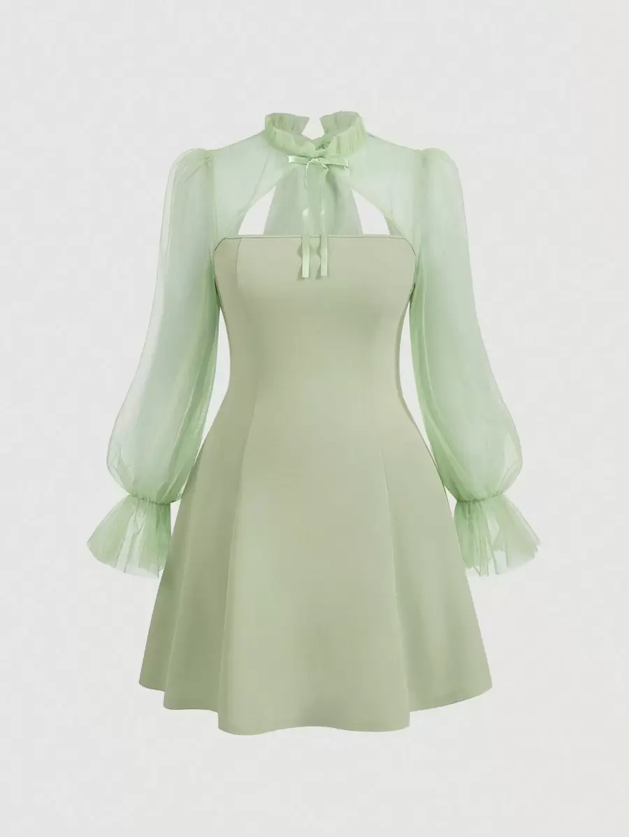 Mesh & Lace-Up Dress.