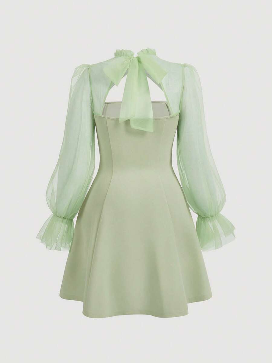 Mesh & Lace-Up Dress.