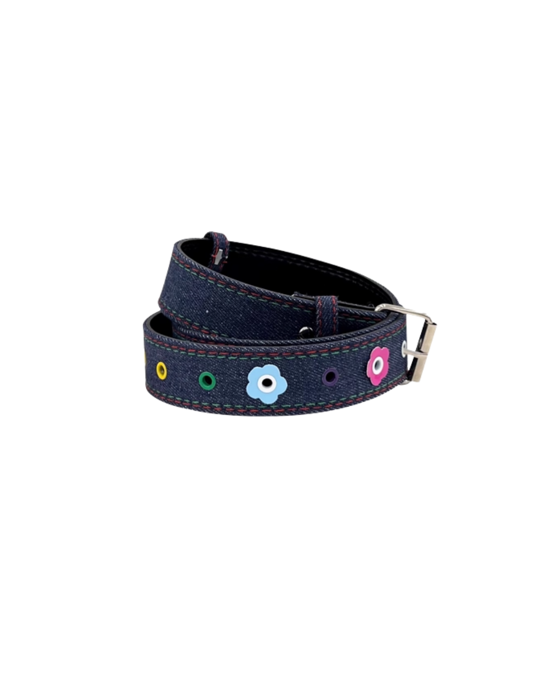 Check & Denim Flower Belt