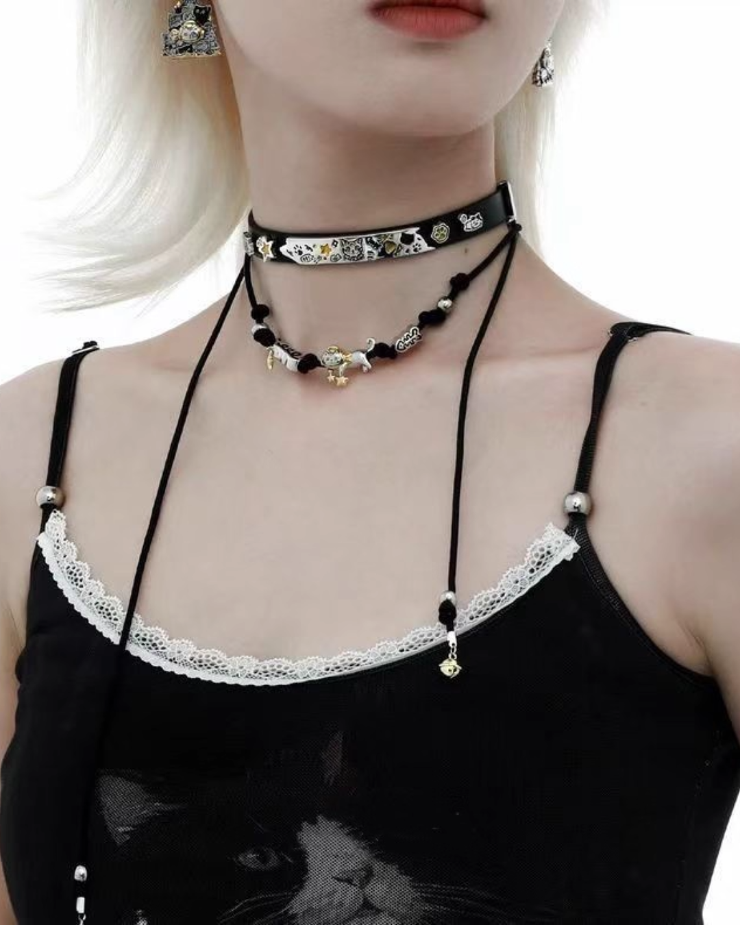 Cat Charm Choker Necklace