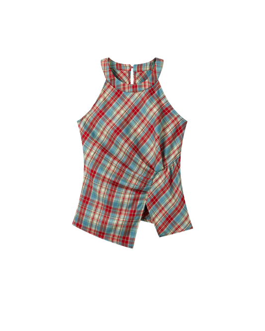 Asymmetrical Plaid Tank Top