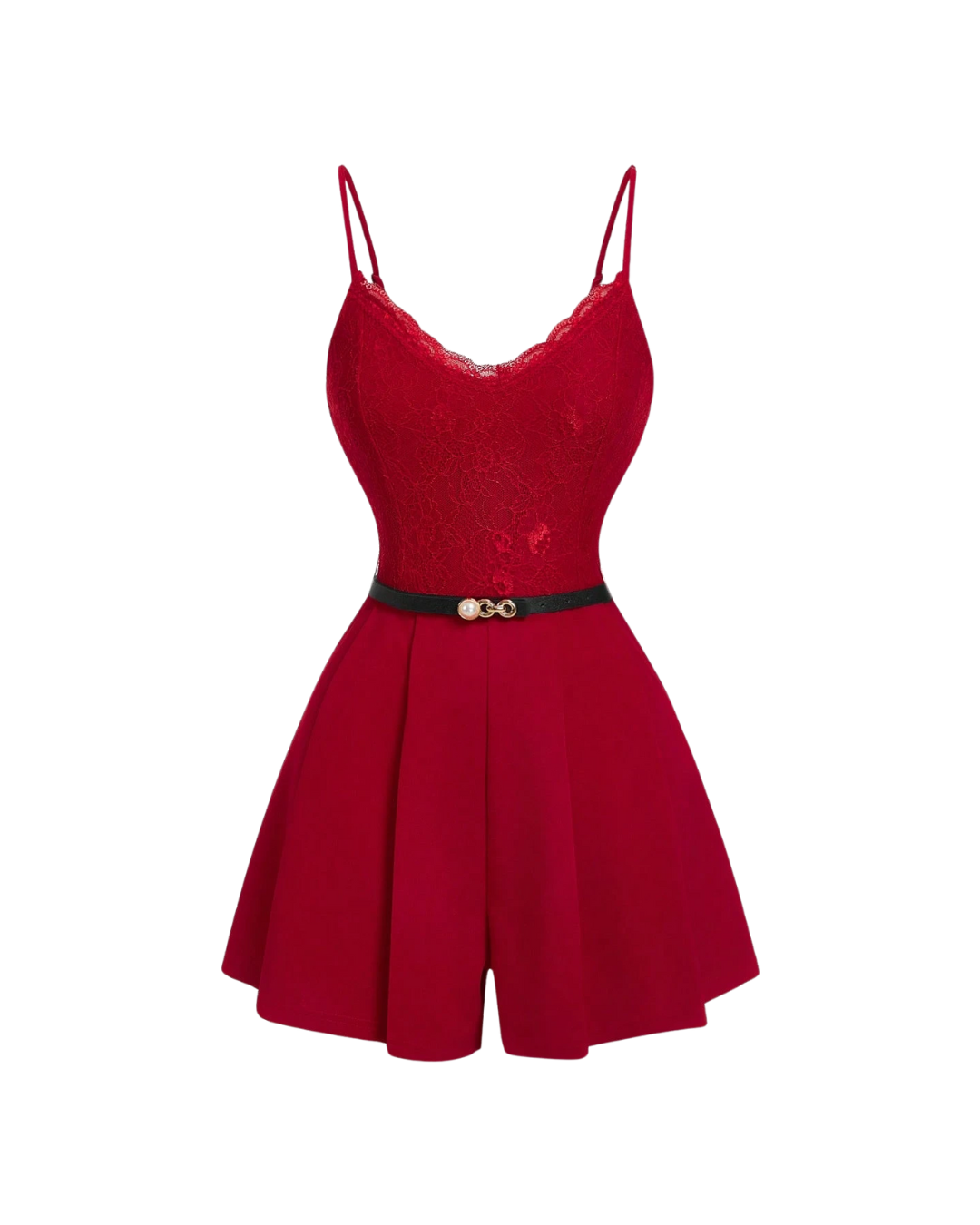 Lace Top Belted Romper
