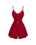 Lace Top Belted Romper