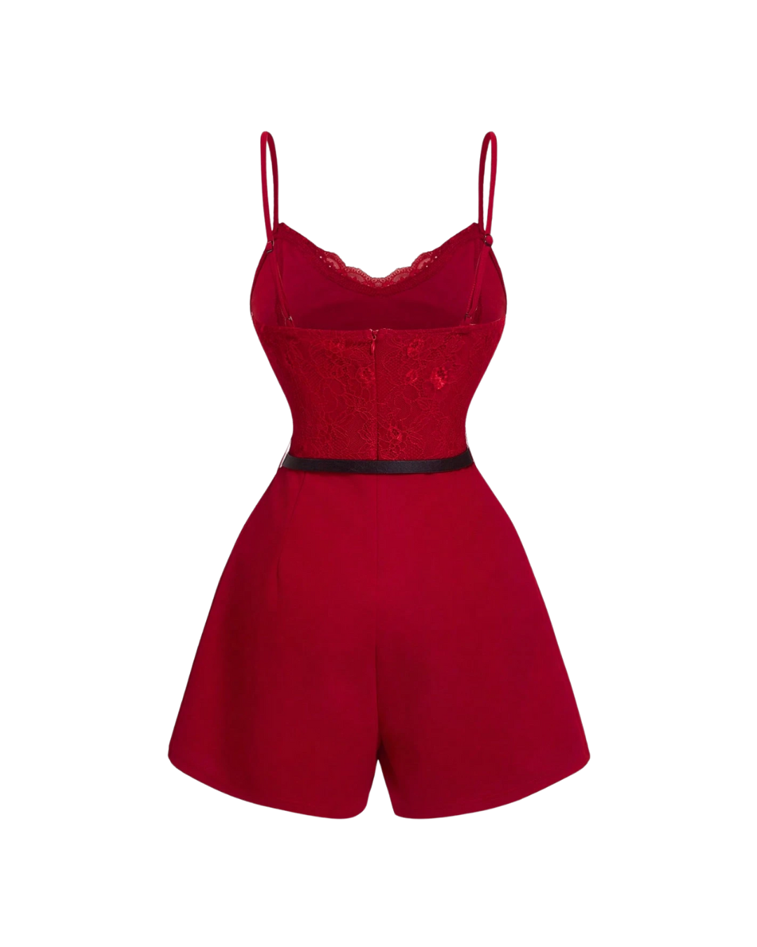 Lace Top Belted Romper