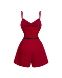 Lace Top Belted Romper