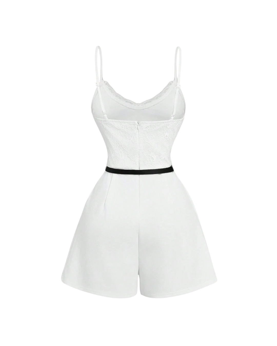 Lace Top Belted Romper