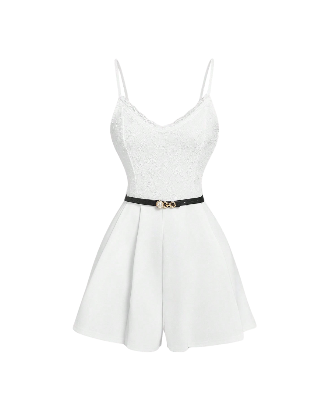 Lace Top Belted Romper