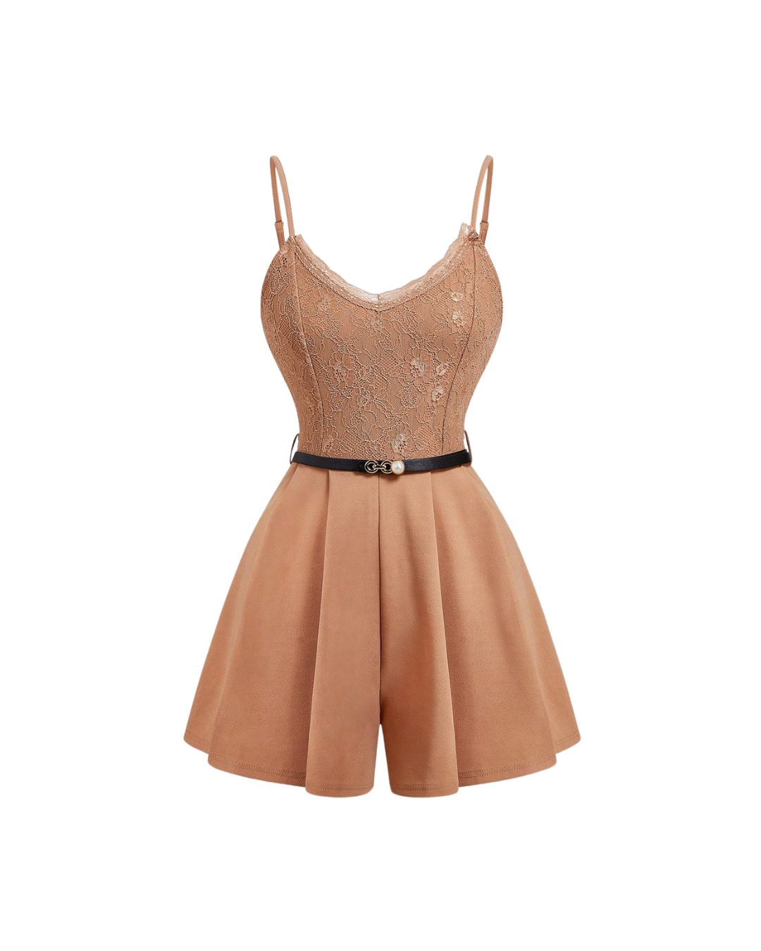 Lace Top Belted Romper