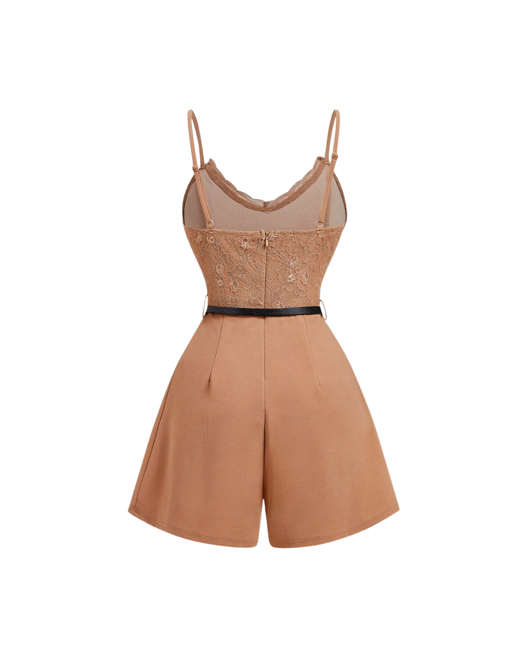 Lace Top Belted Romper