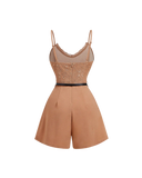 Lace Top Belted Romper