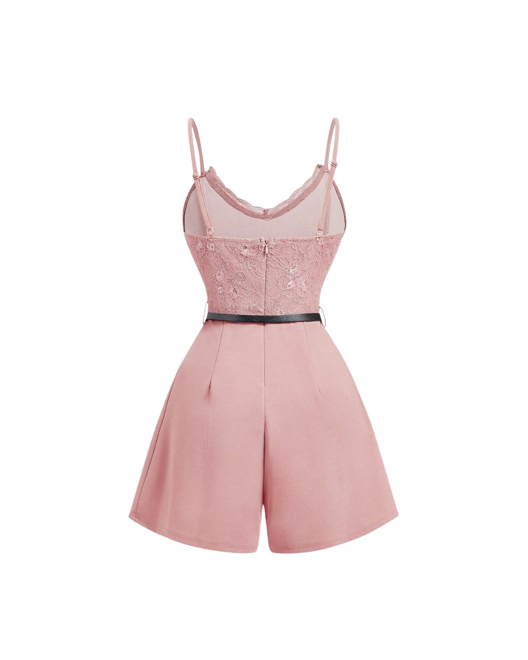 Lace Top Belted Romper