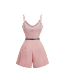 Lace Top Belted Romper