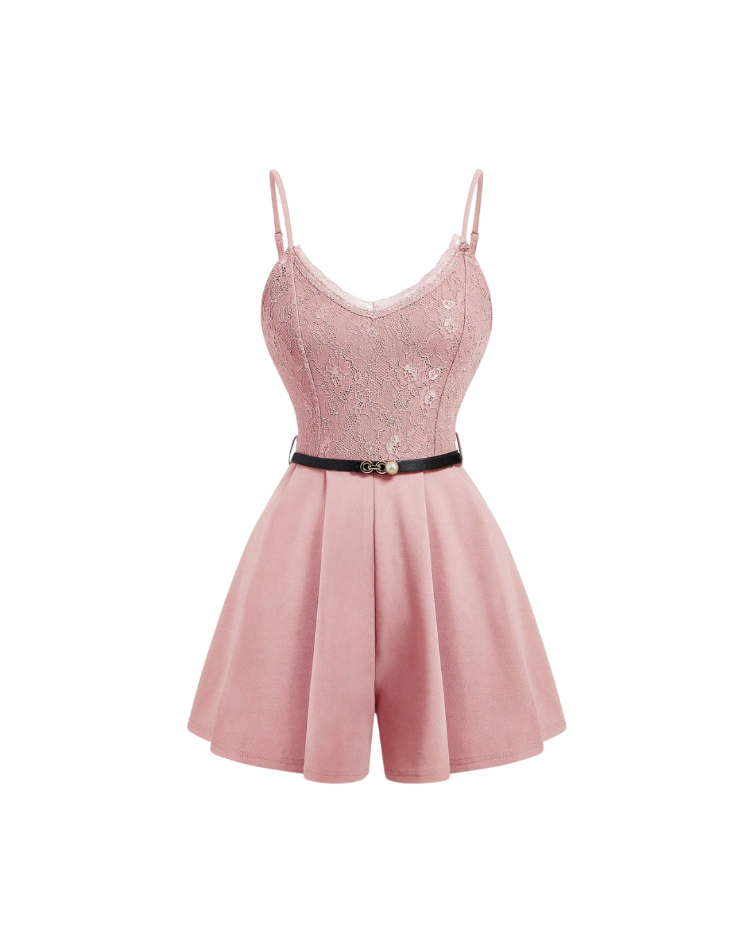 Lace Top Belted Romper