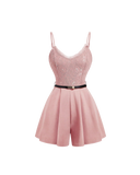 Lace Top Belted Romper