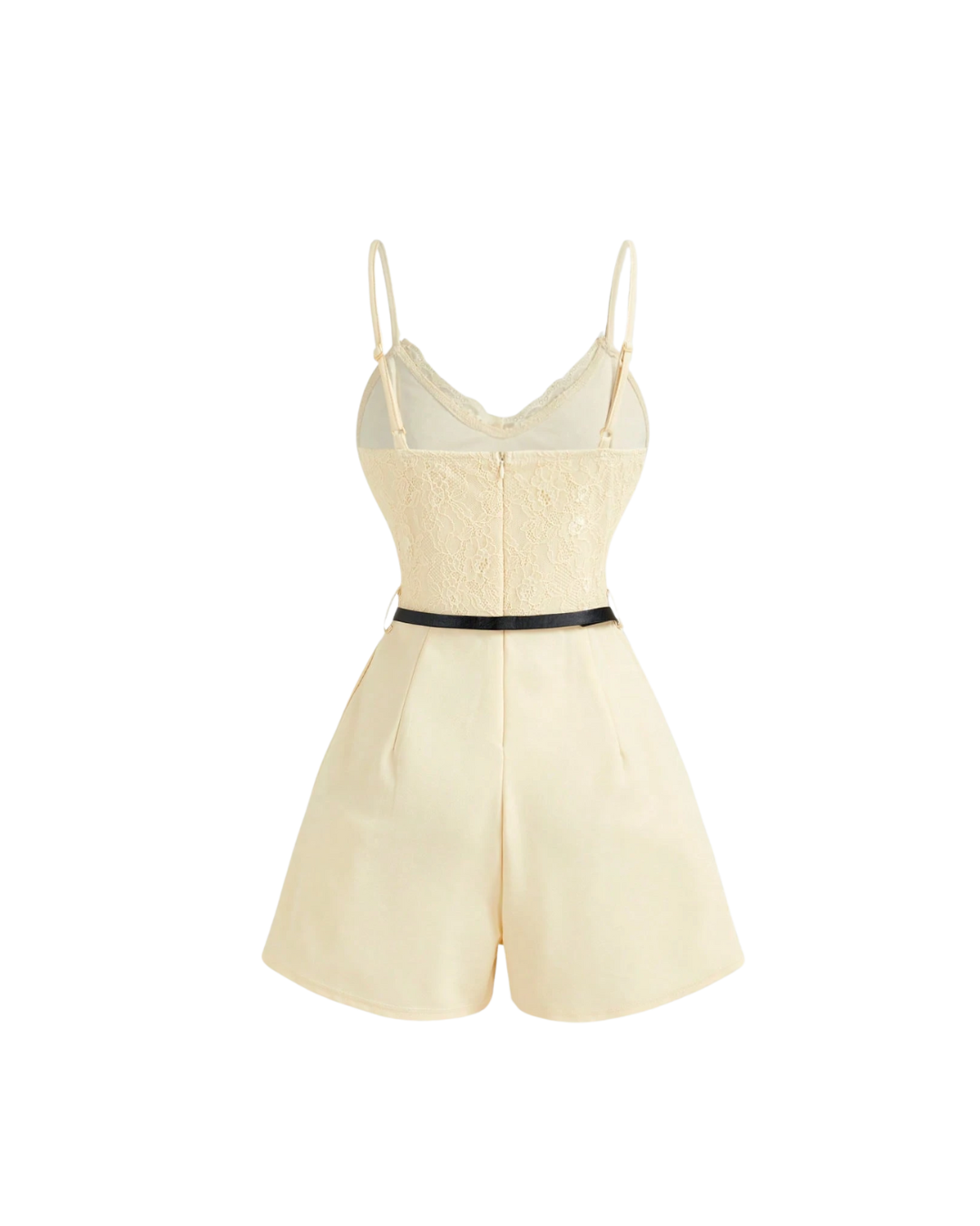 Lace Top Belted Romper