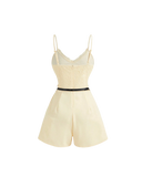 Lace Top Belted Romper