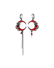Boucle d'oreille lune rouge et rose noire