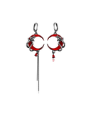 Boucle d'oreille lune rouge et rose noire