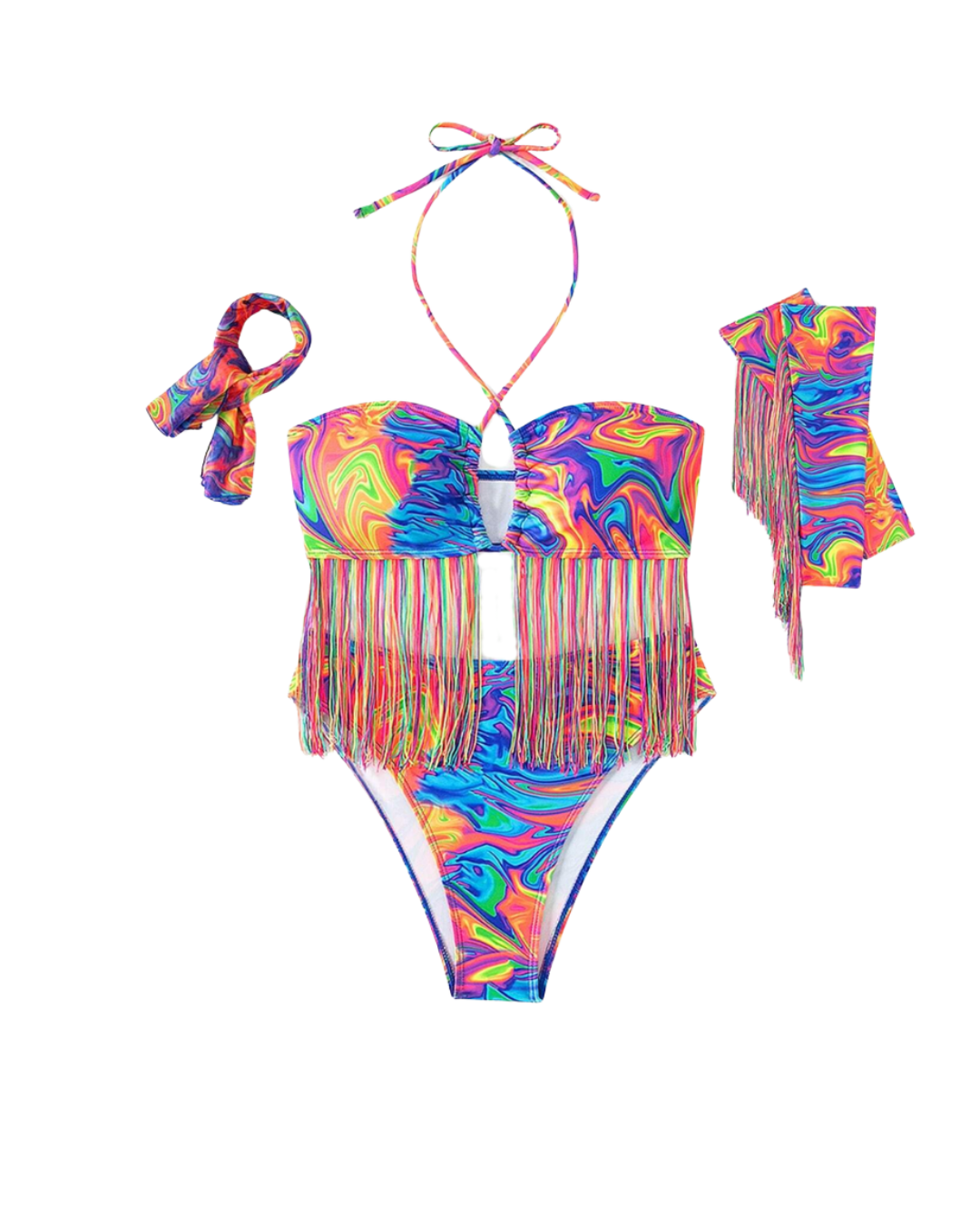 Ensemble bikini à franges psychédéliques