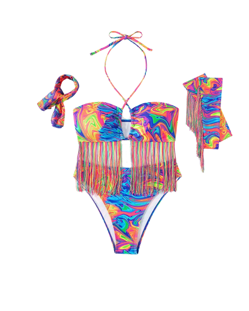 Ensemble bikini à franges psychédéliques
