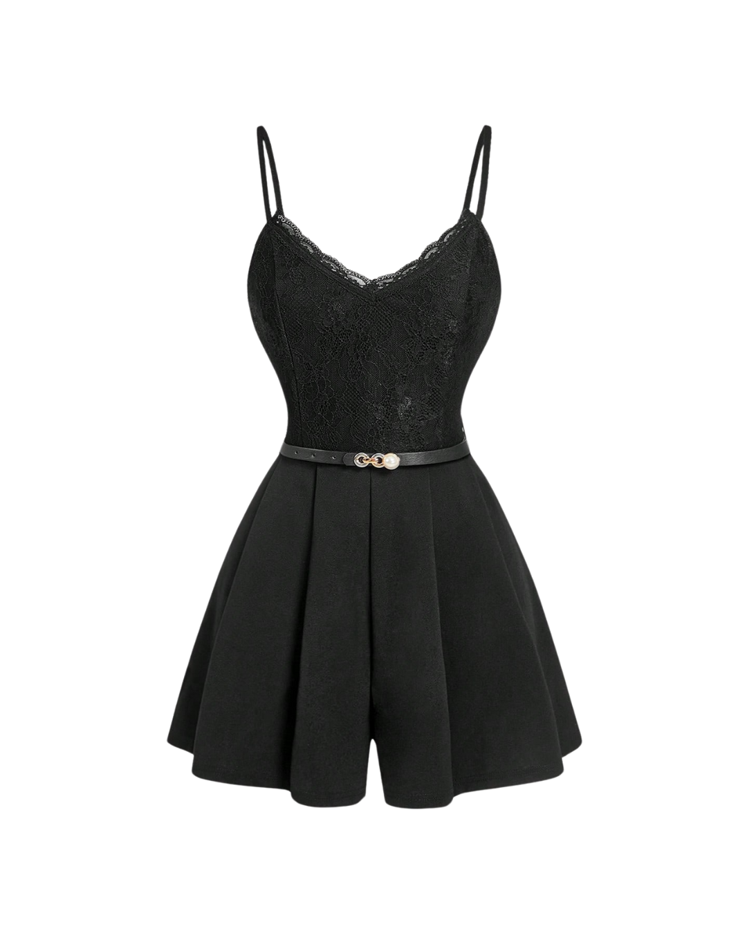 Lace Top Belted Romper