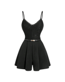 Lace Top Belted Romper