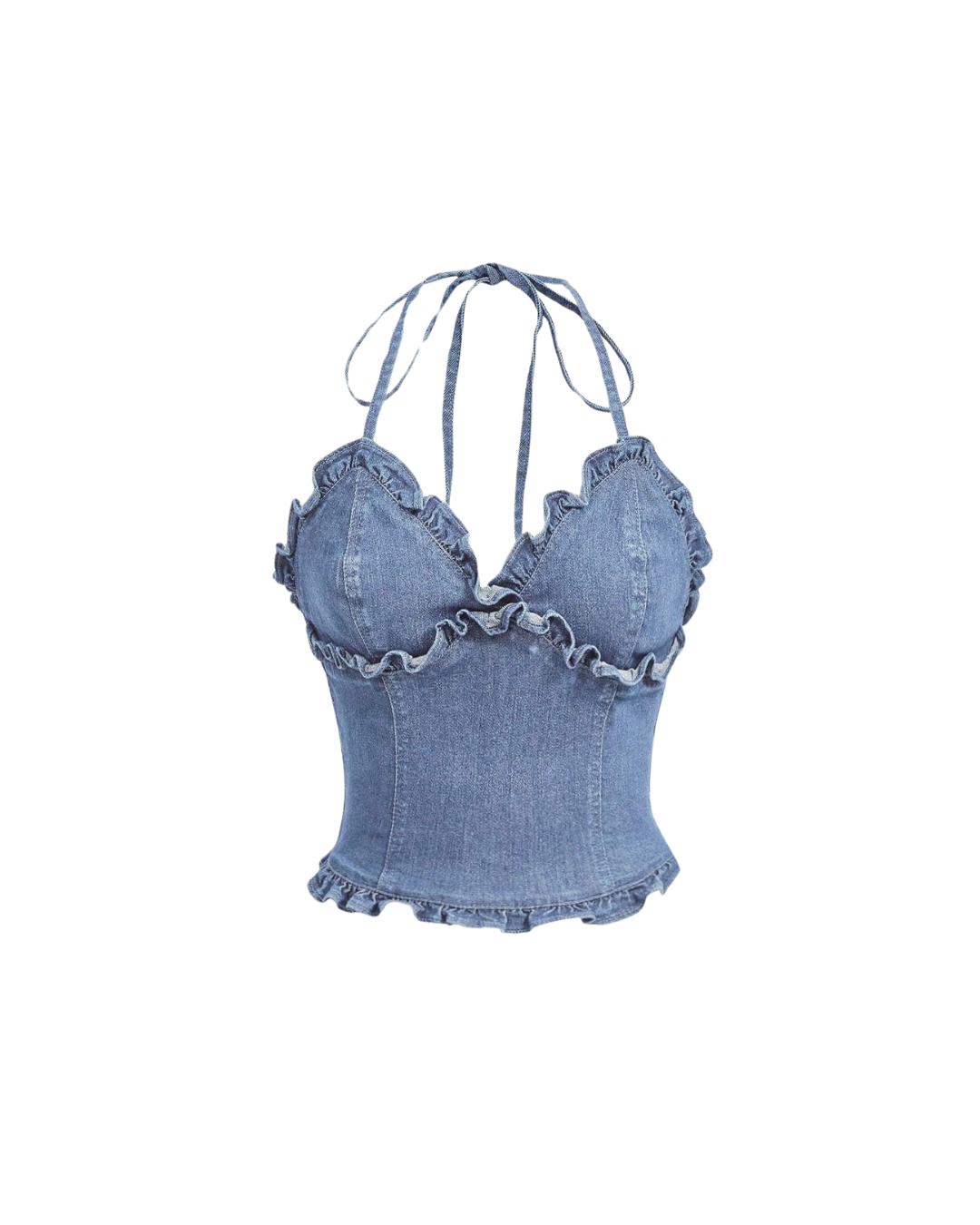 Ruffle Halter Denim Top